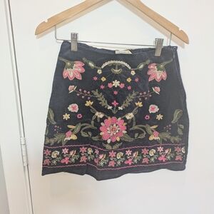 Floral Embroidered Black Skirt